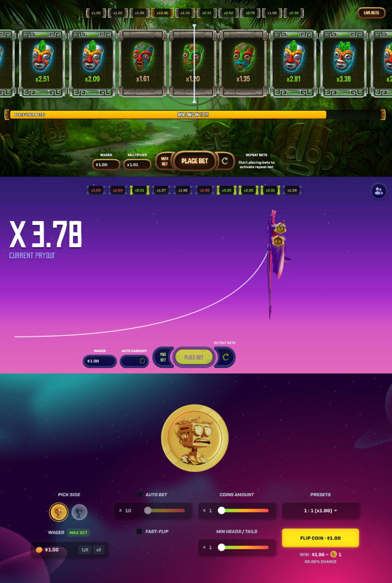 Rollbit stellt auch eigene X-Games zum Spielen bereit, darunter X-Roulette, X-Crash und X-Flip