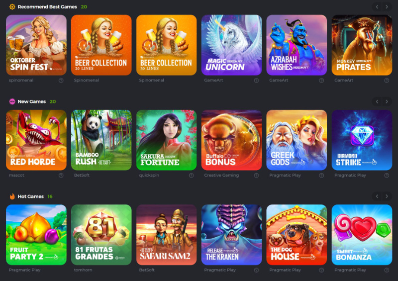 Auswahl der Slots im BC.Game Casino