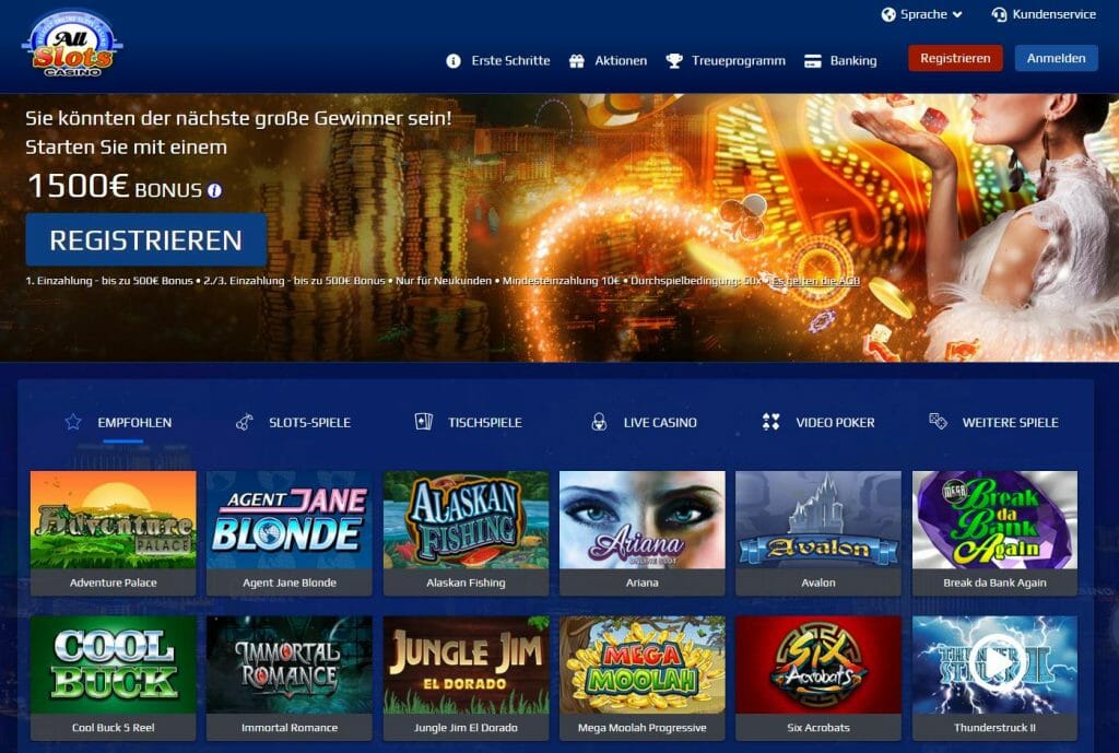 All Slots Casino Webseite