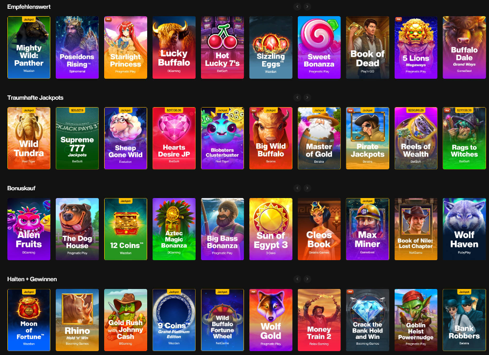 Screenshot Just Casino Auswahl